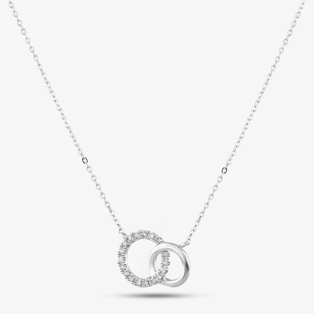 Product photograph of 9ct White Gold Interlocking Circle Diamond Necklace Pne20029w from The Jewel Hut