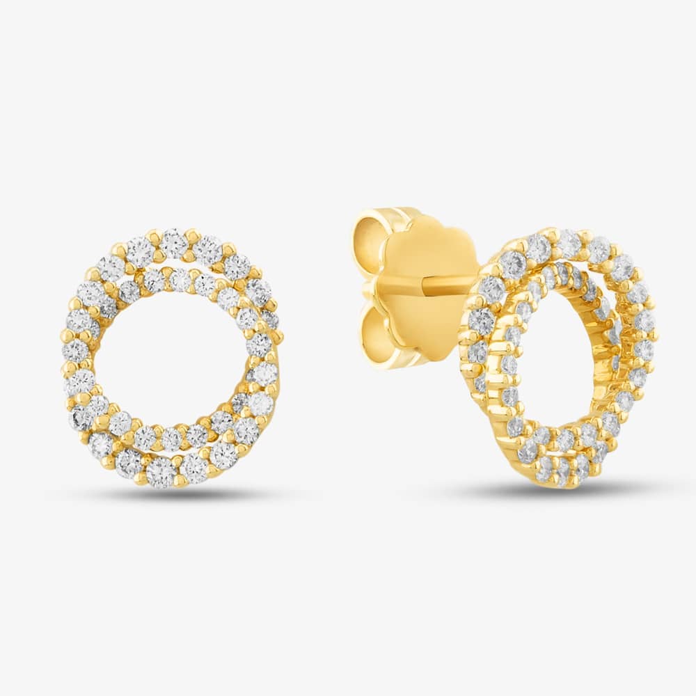 Product photograph of 14ct Yellow Gold 0 40ct Brilliant Cut Diamond Crossover Circle Stud Earrings 737518 585 Gg from The Jewel Hut