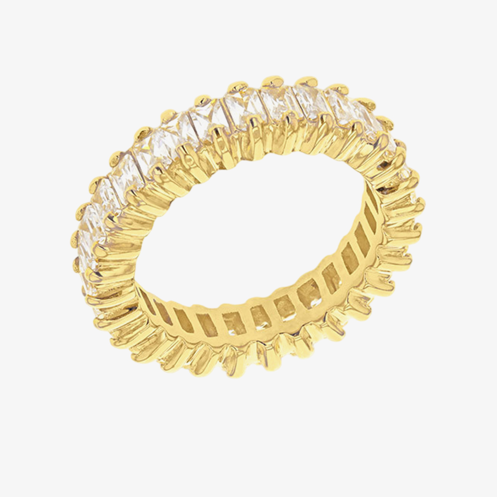 Product photograph of Luxe Silver Gold Plated Rectangular Cubic Zirconia Full Eternity Ring 8 98 0010 P from The Jewel Hut