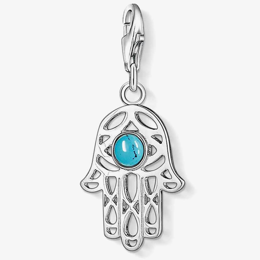 Product photograph of Thomas Sabo Silver Synthetic Turquoise Hand Of Fatima Charm 1052-404-17 from The Jewel Hut