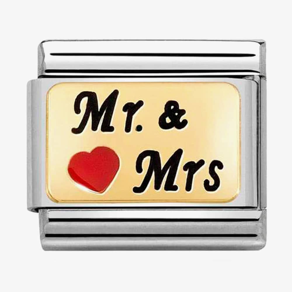 Product photograph of Nomination Classic Composable Plates Mr Amp Mrs With Heart Charm 030284 53 from The Jewel Hut