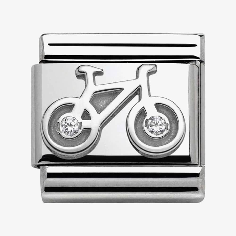 Product photograph of Nomination Classic Silvershine Symbols Bicycle Charm 330311 04 from The Jewel Hut