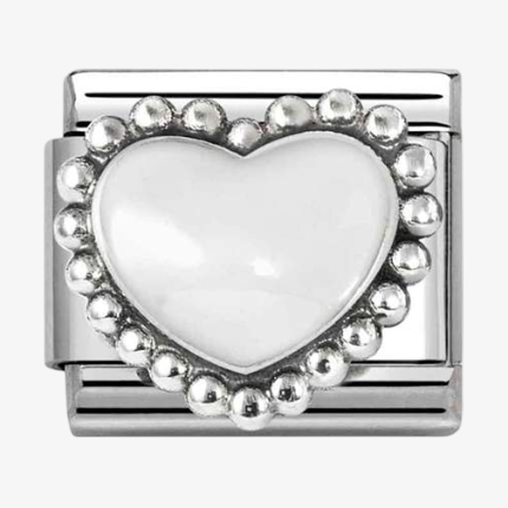 Product photograph of Nomination Stainless Steel Amp Silver White Dotted Heart Charm 330204 36 from The Jewel Hut