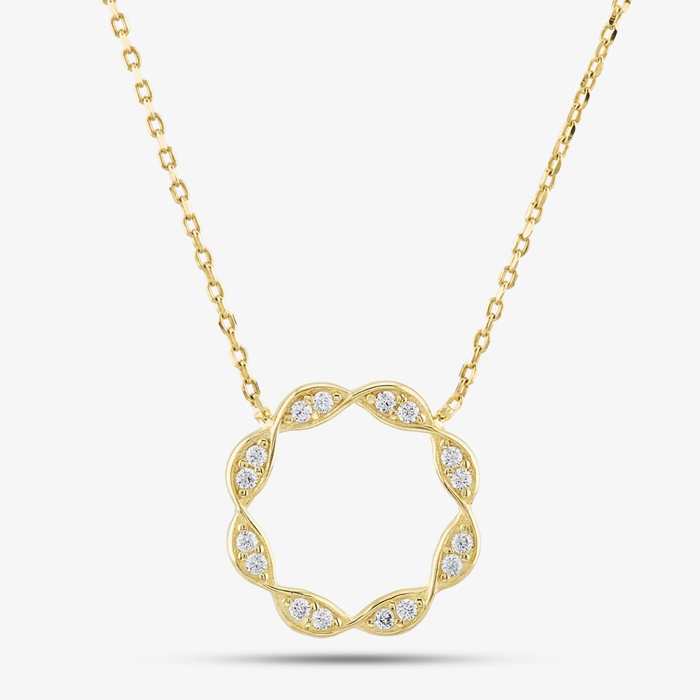 Product photograph of 9ct Yellow Gold Circle Cubic Zirconia Necklace 1 18 0354 from The Jewel Hut