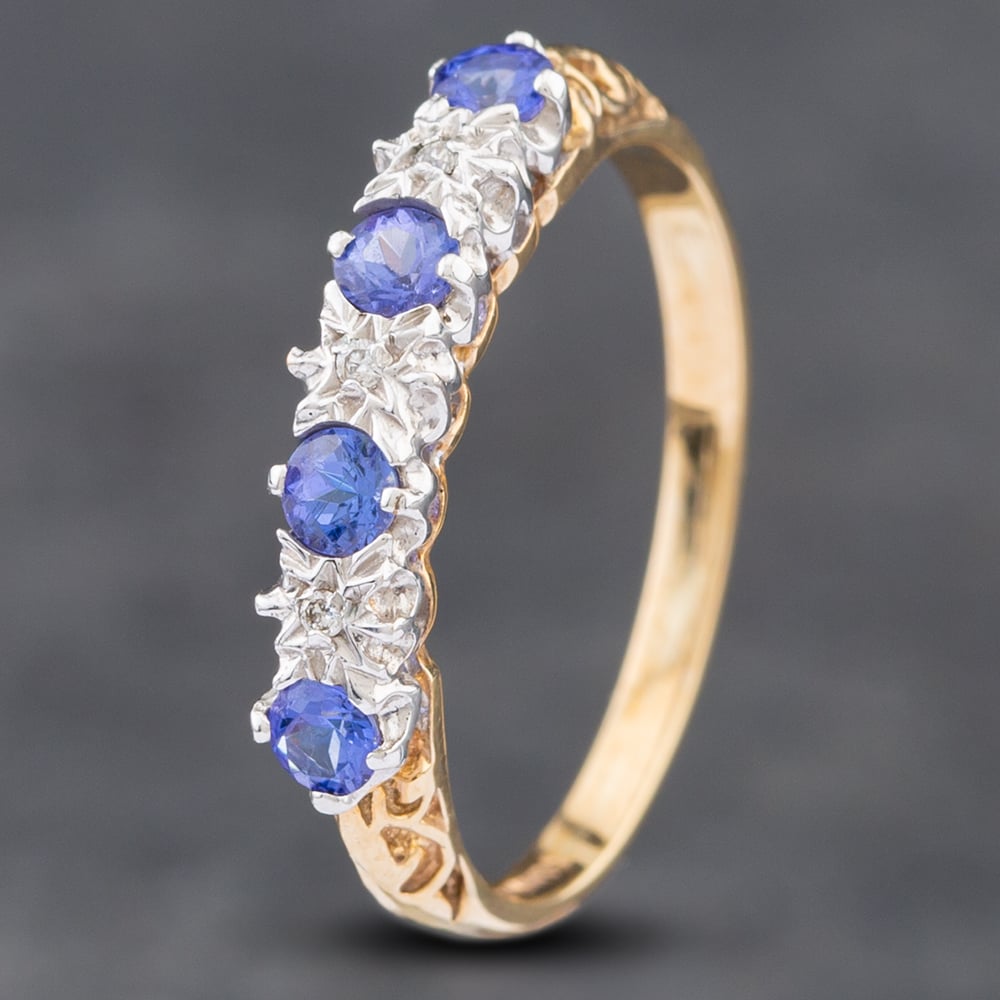 Product photograph of Pre-owned 9ct Yellow Gold Tanzanite Amp Diamond Half Eternity Ring 41382301 from The Jewel Hut