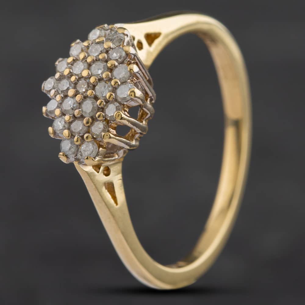Product photograph of Pre-owned 9ct Yellow Gold 0 25ct Brilliant Cut Diamond Cluster Ring 4158754 from The Jewel Hut