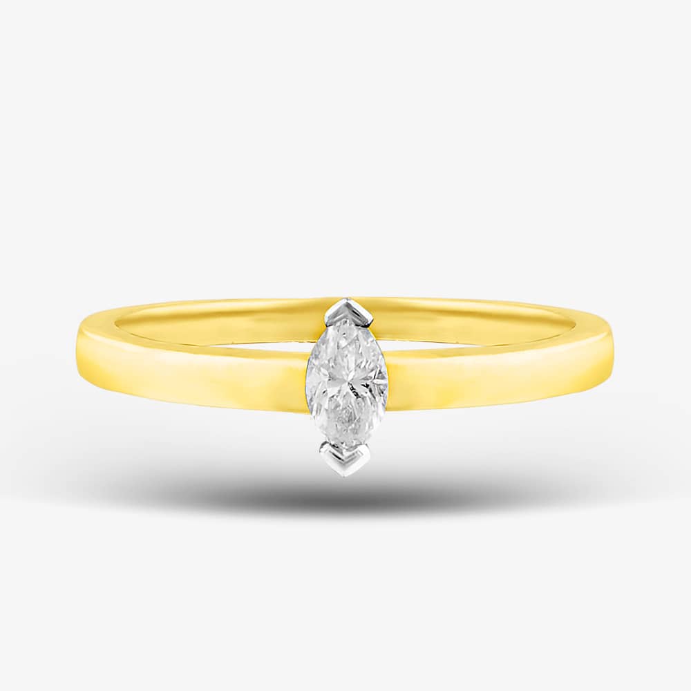 9ct Yellow Gold 0.15ct Marquise Cut Diamond Solitaire Ring 