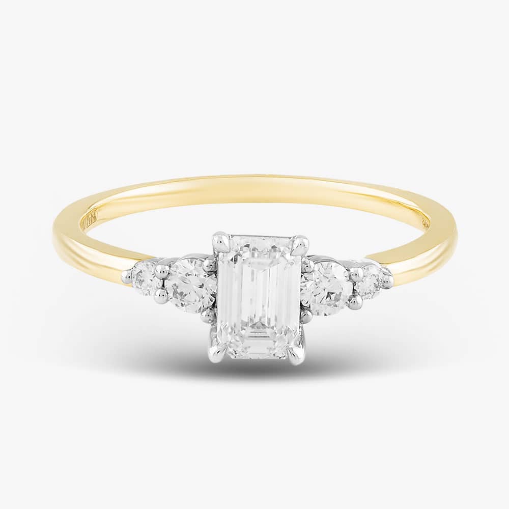 18ct Yellow Gold Certificated 0.70ct Emerald & Brilliant Cut Diamond Shoulder Set Solitaire Ring 31290YW/90-18