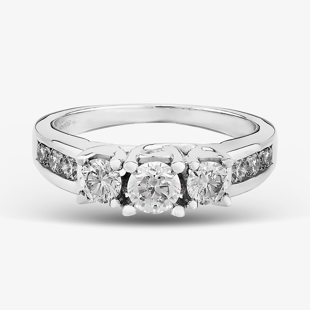 18ct White Gold 1.00ct Diamond Shouldered Trilogy Ring THR4901