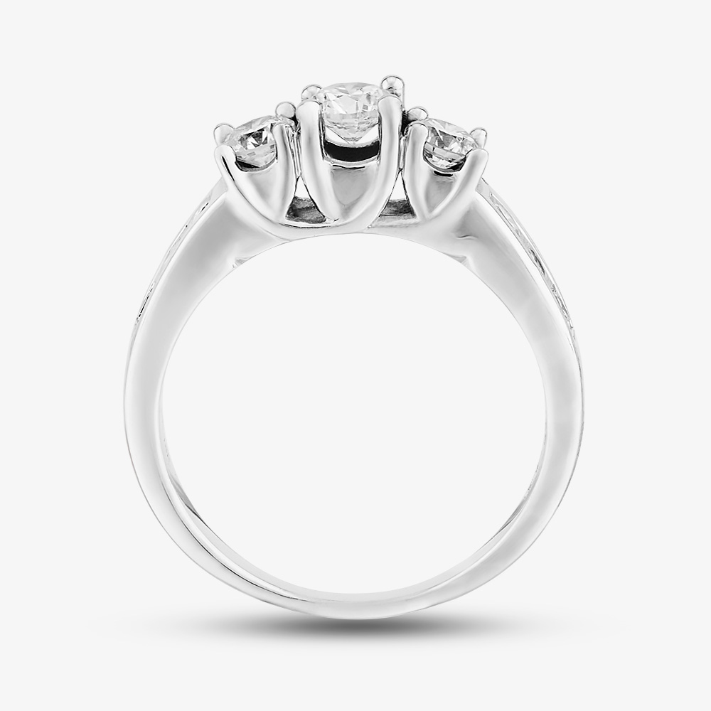 18ct White Gold 1.00ct Diamond Shouldered Trilogy Ring THR4901