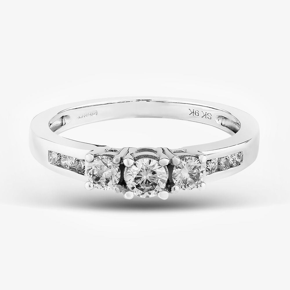 9ct White Gold 0.50ct Diamond Shouldered Trilogy Ring THR5019-50