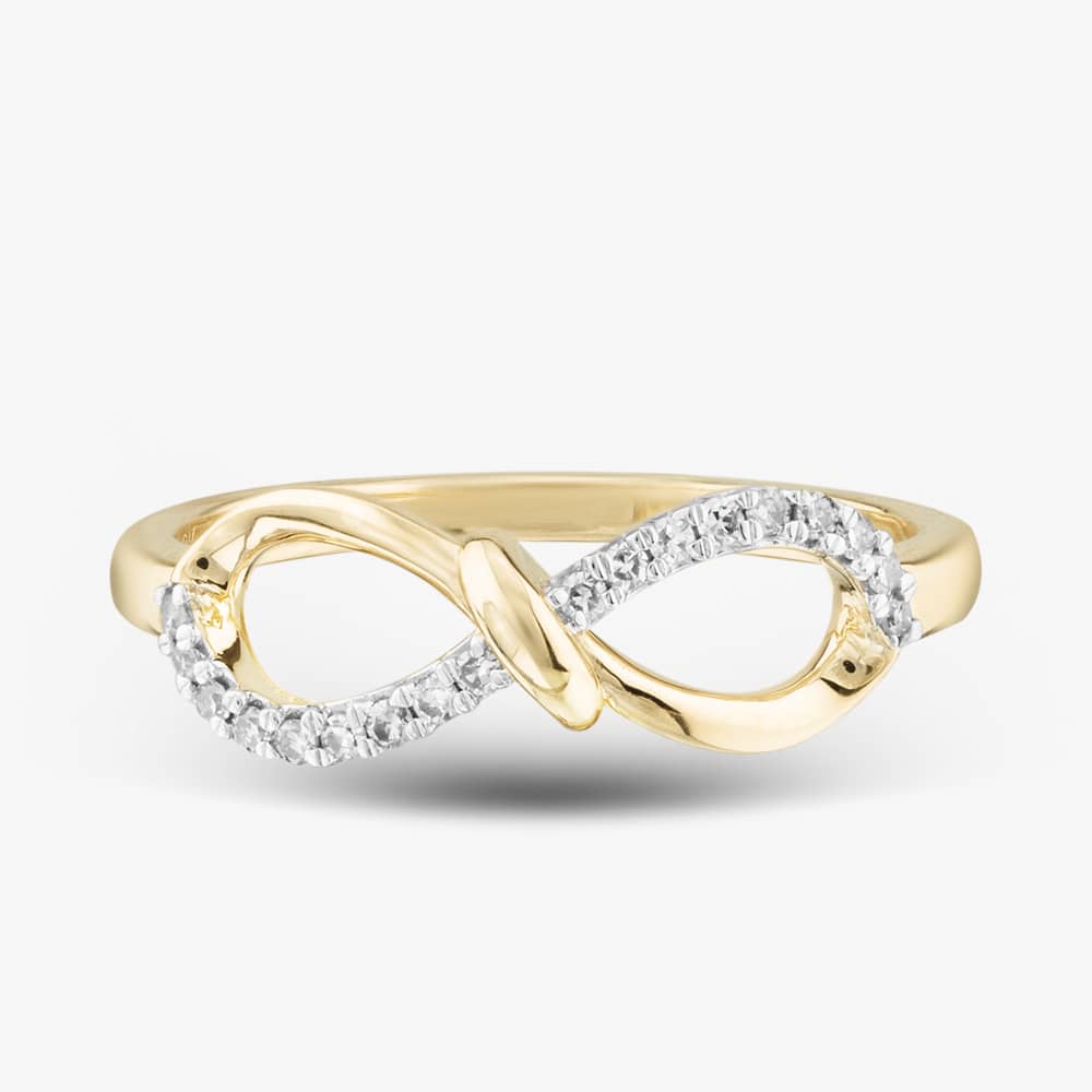 9ct Yellow Gold 0.10ct Brilliant Cut Diamond Bow Ring THR39179-10 (YG)