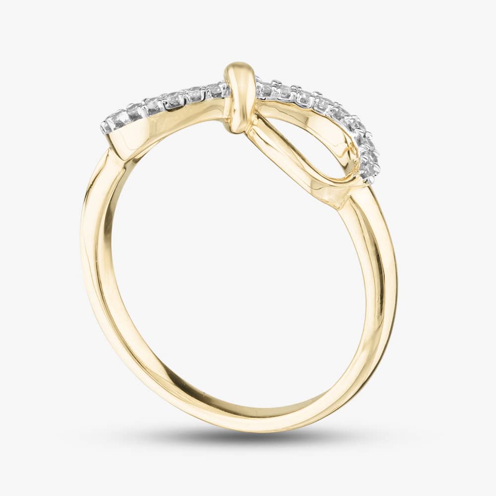 9ct Yellow Gold 0.10ct Brilliant Cut Diamond Bow Ring THR39179-10 (YG)