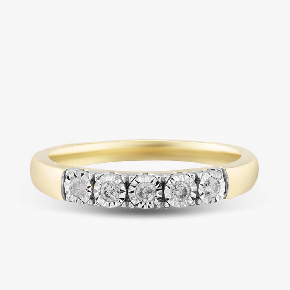 9ct Yellow Gold 0.10ct Brilliant Cut Diamond Half Eternity Ring THR40294-10 (YG)