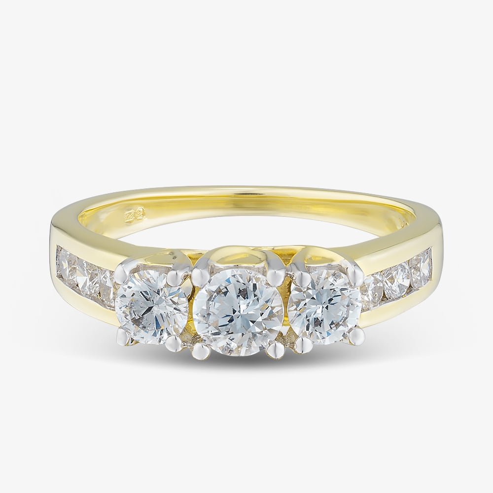 Pure Brilliance 9ct Yellow Gold 1.00ct Diamond Trilogy Shoulder Set Ring THR4901-100 (YG)