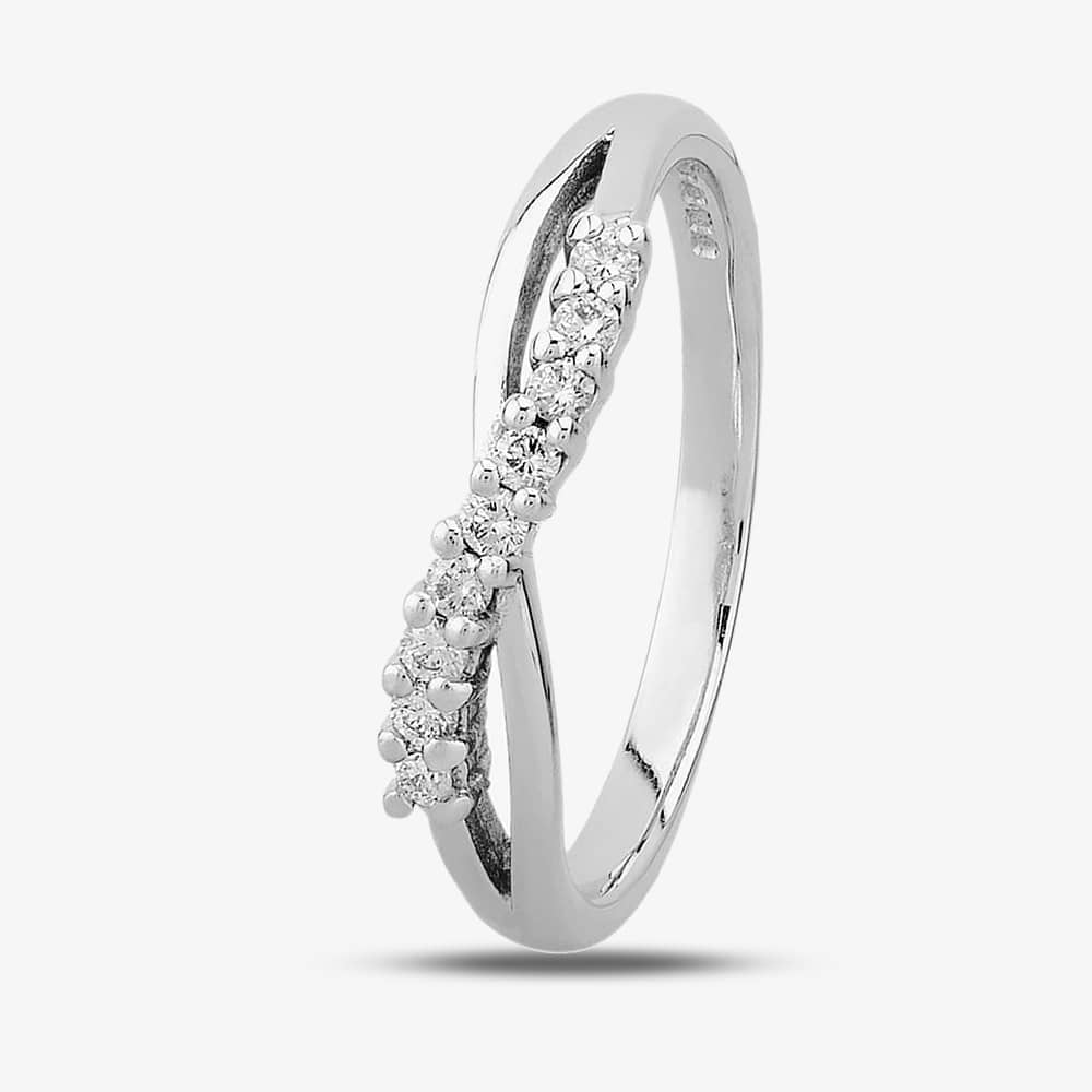 9ct White Gold 0.15ct Nine-Stone Diamond Crossover Ring (M) 9052/