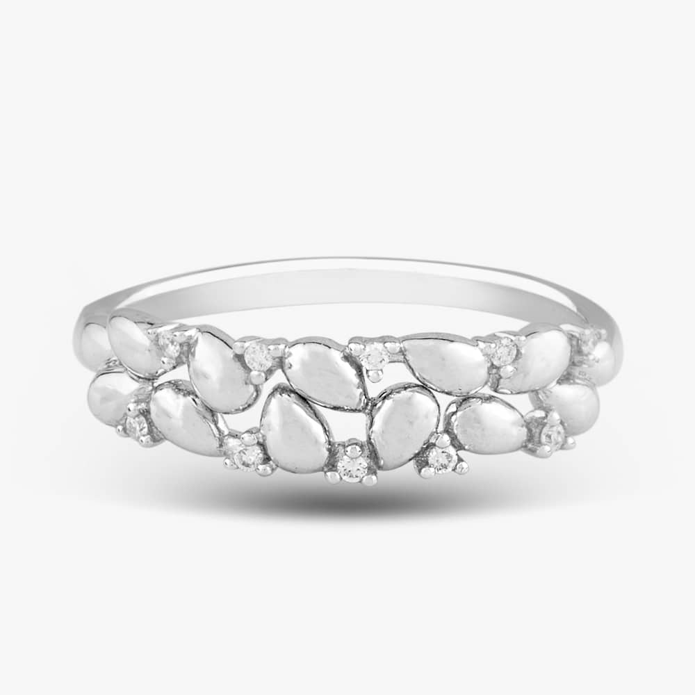 9ct White Gold 0.05ct Brilliant Cut Diamond Two Row Ring 537680 375/WG O