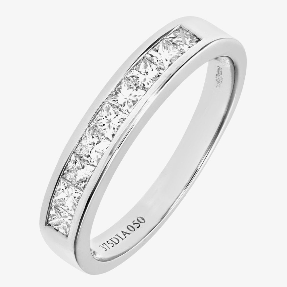 9ct White Gold 0.50ct Princess Cut Diamond Half Eternity Ring PR05550 9KW