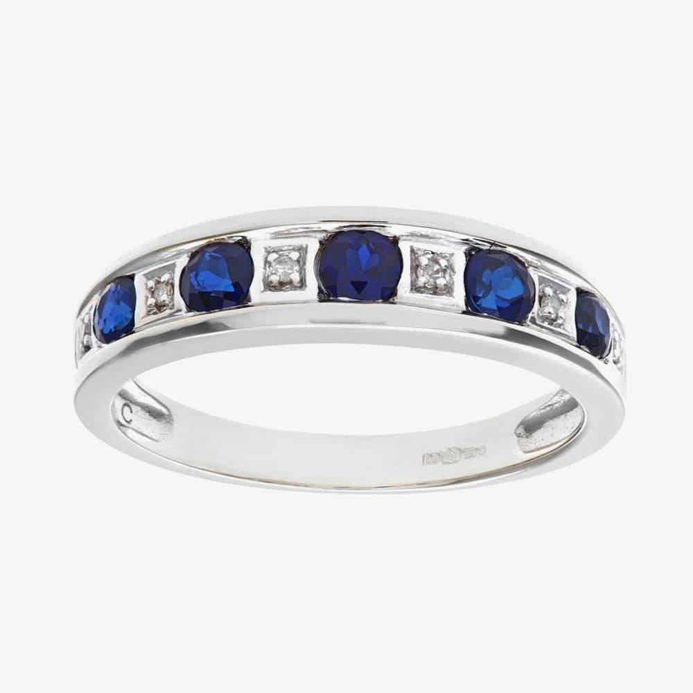9ct White Gold Brilliant Sapphire & 0.02ct Diamond Half Eternity Ring PR10429W SA