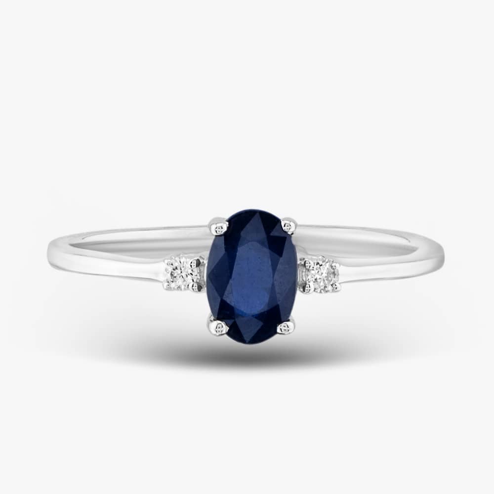 9ct White Gold 0.60ct Oval Cut Sapphire & 0.03ct Diamond Shoulder Set Solataire Ring THR40125-SD (WG)