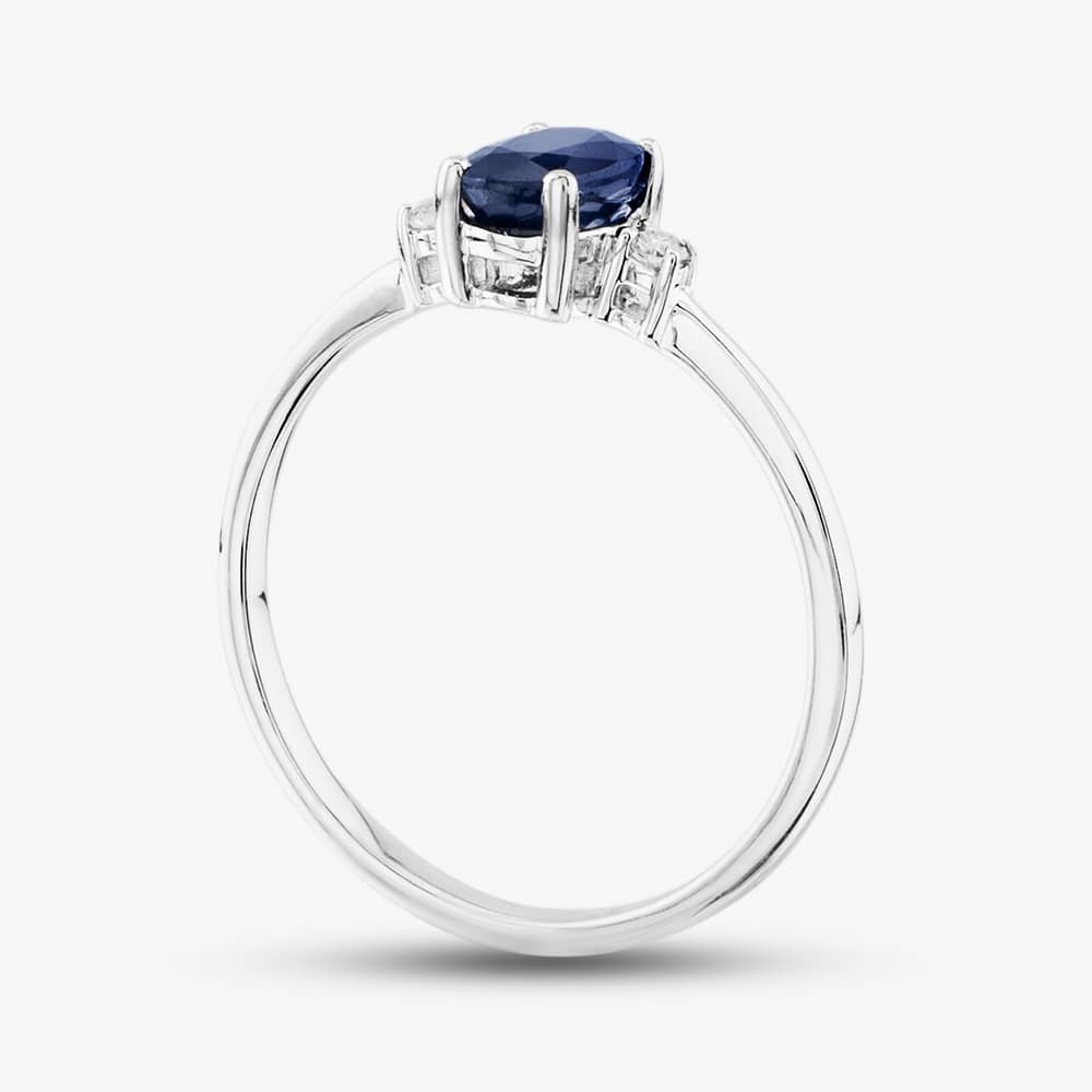 9ct White Gold 0.60ct Oval Cut Sapphire & 0.03ct Diamond Shoulder Set Solataire Ring THR40125-SD (WG)