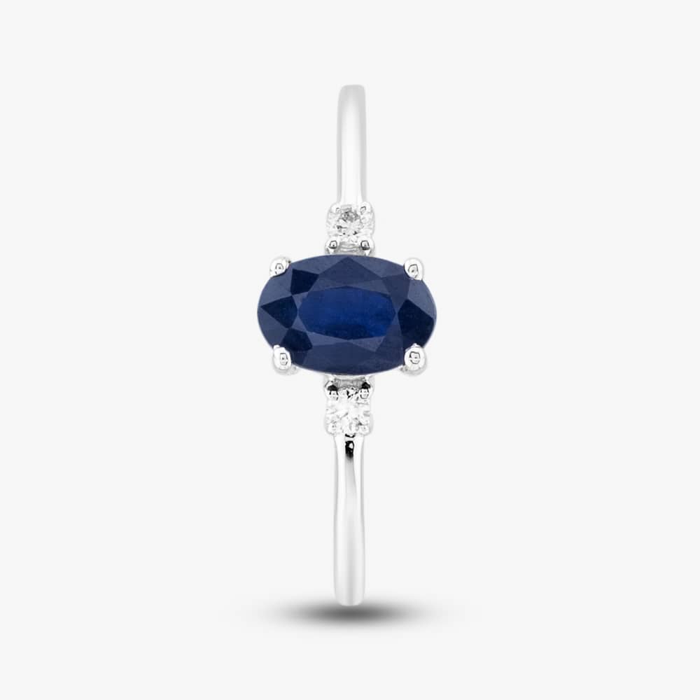 9ct White Gold 0.60ct Oval Cut Sapphire & 0.03ct Diamond Shoulder Set Solataire Ring THR40125-SD (WG)