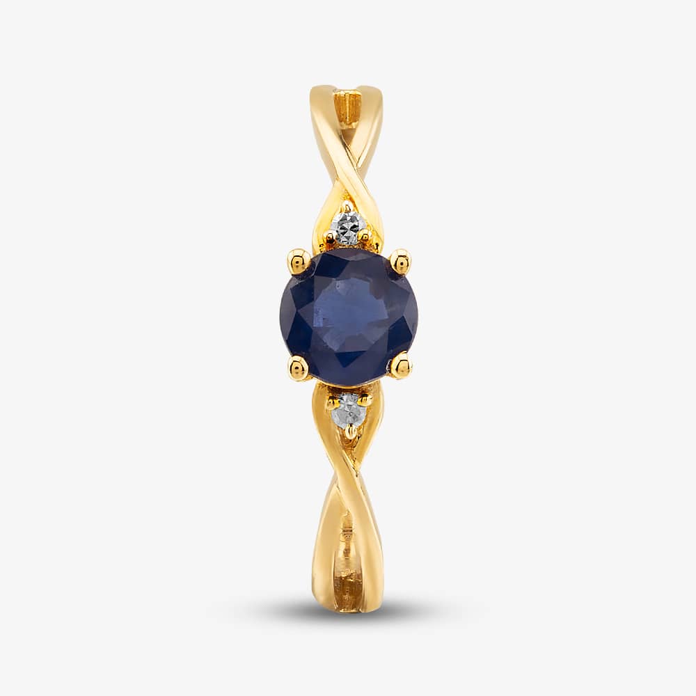  9ct Yellow Gold Sapphire & Diamond Crossover Ring OJR1702-BS 