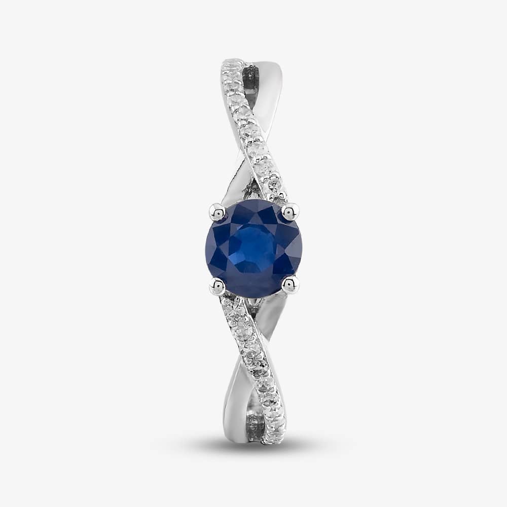  9ct White Gold Sapphire & Diamond Crossover Ring OJR1703-BS 