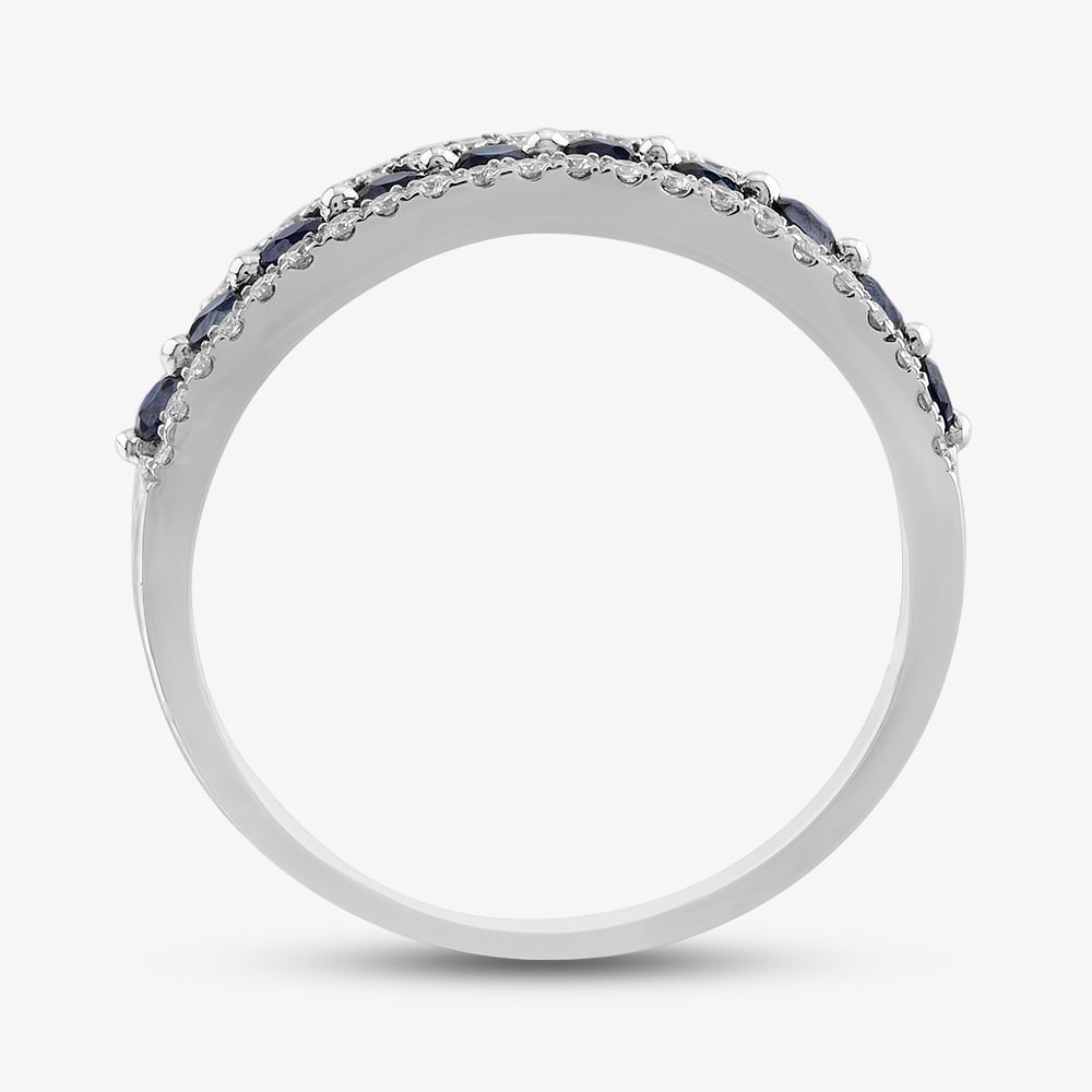 9ct White Gold Sapphire & Diamond Three Row Half Eternity Ring PR10669 SA