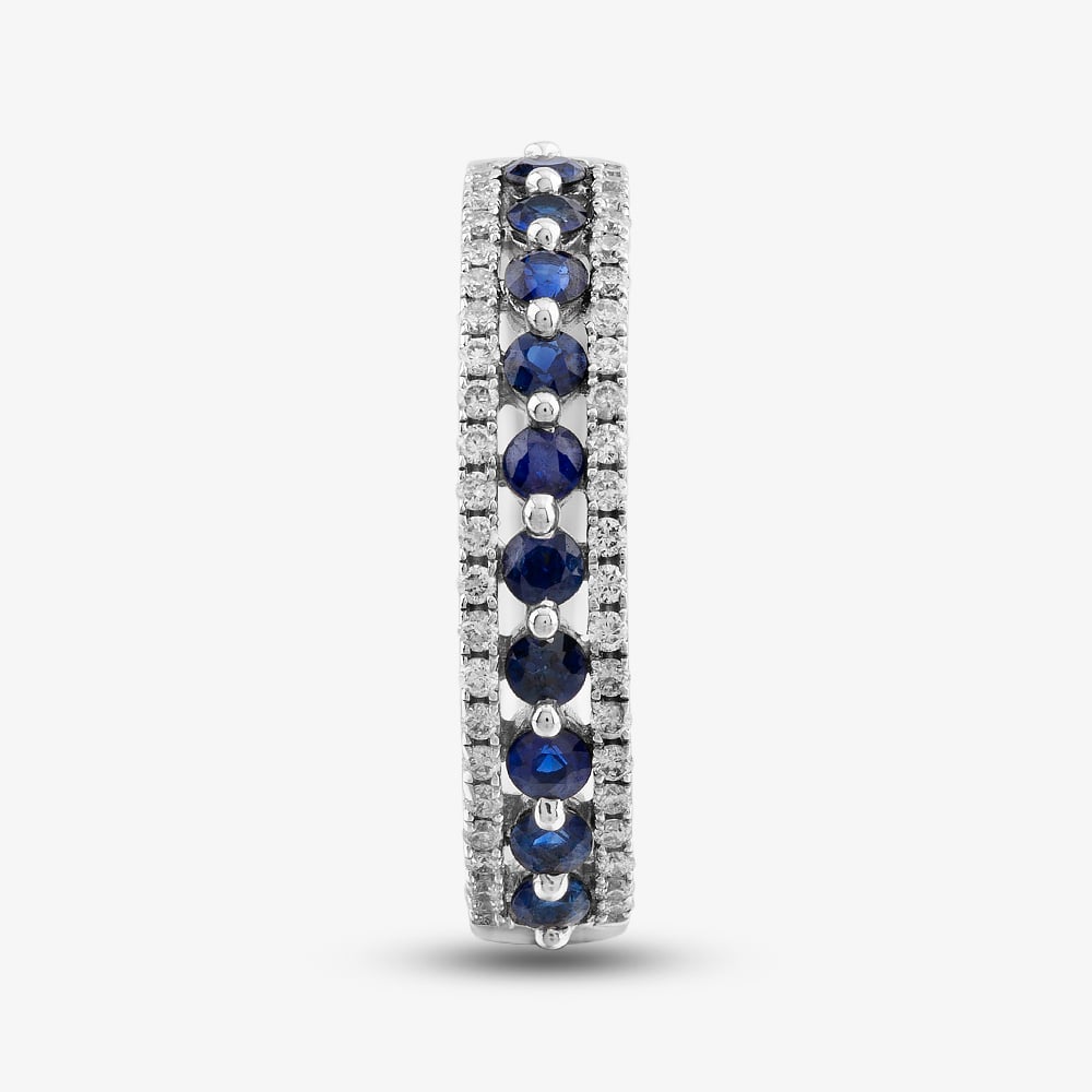 9ct White Gold Sapphire & Diamond Three Row Half Eternity Ring PR10669 SA