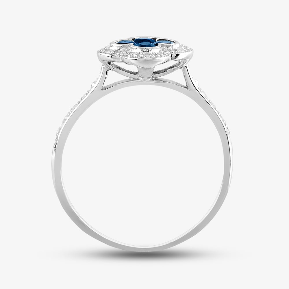 9ct White Gold Sapphire & Diamond Quatrefoil Shaped Cluster Ring PR10950 SA