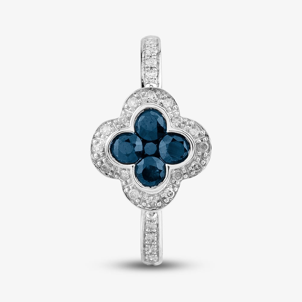 9ct White Gold Sapphire & Diamond Quatrefoil Shaped Cluster Ring PR10950 SA