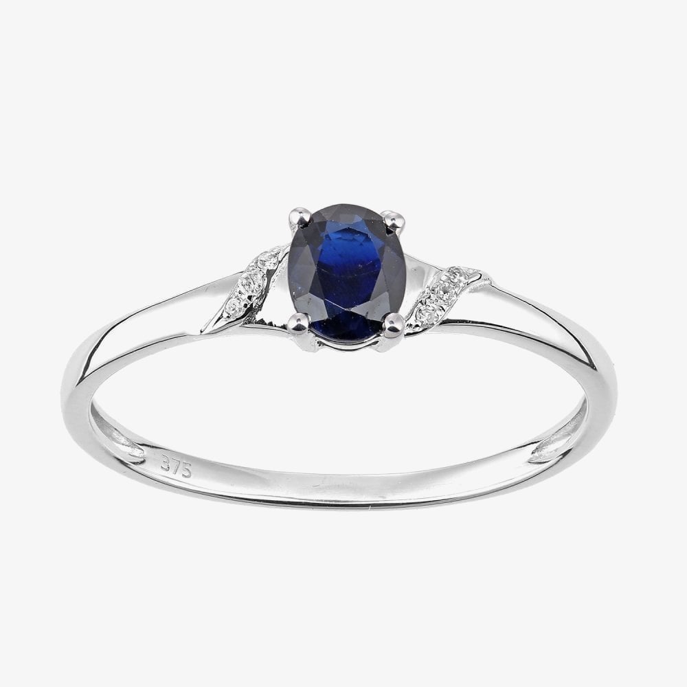 9ct White Gold Oval Blue Sapphire Ring DR1612WSA
