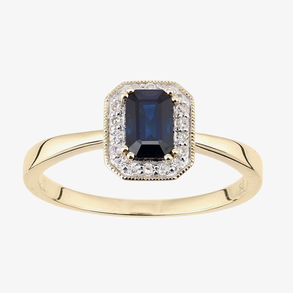 9ct Yellow Gold Blue Sapphire Diamond Cluster Ring DR1619YSA
