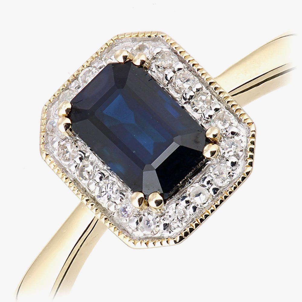 9ct Yellow Gold Blue Sapphire Diamond Cluster Ring DR1619YSA