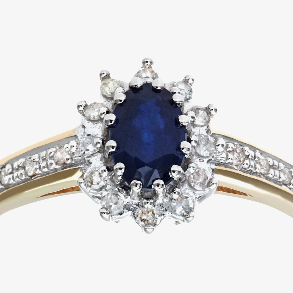 9ct Yellow Gold Sapphire 0.10ct Diamond Cluster Ring PR04767y SA