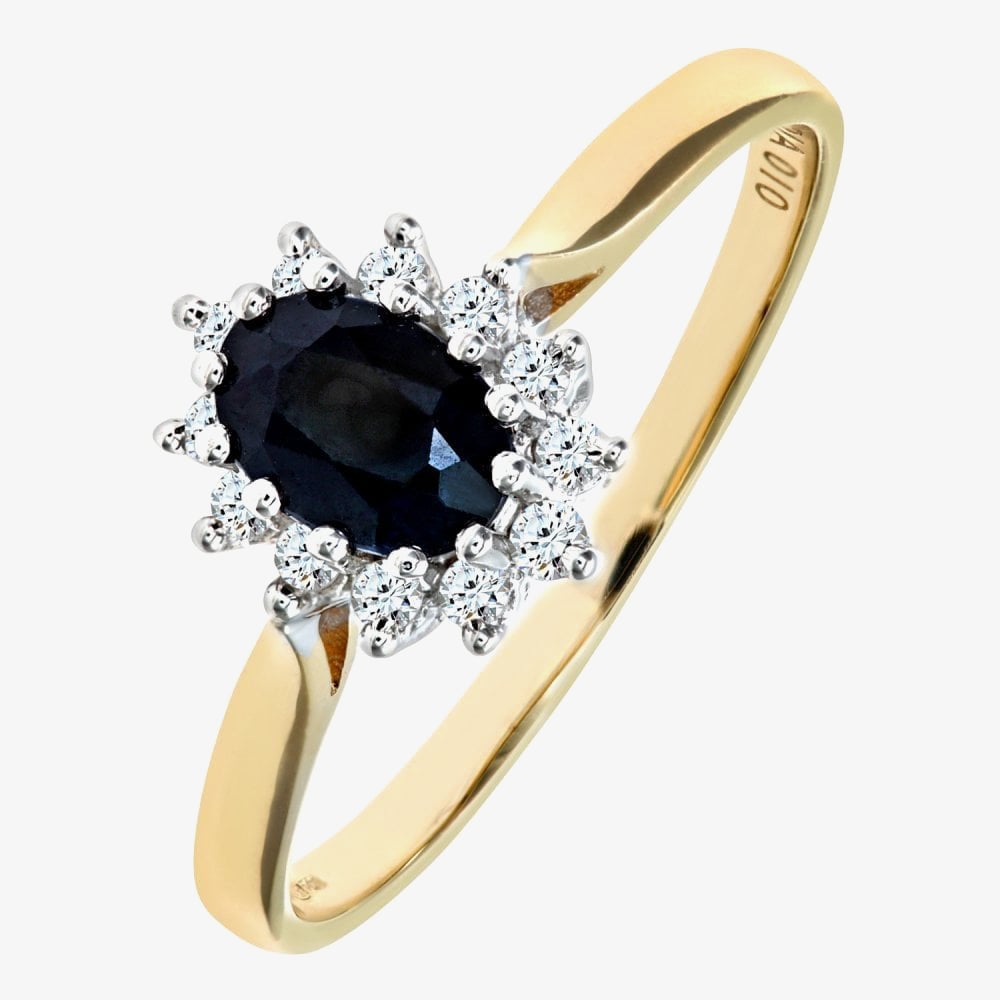 9ct Yellow Gold Sapphire & 0.10ct Diamond Cluster Ring PR05244Y SA