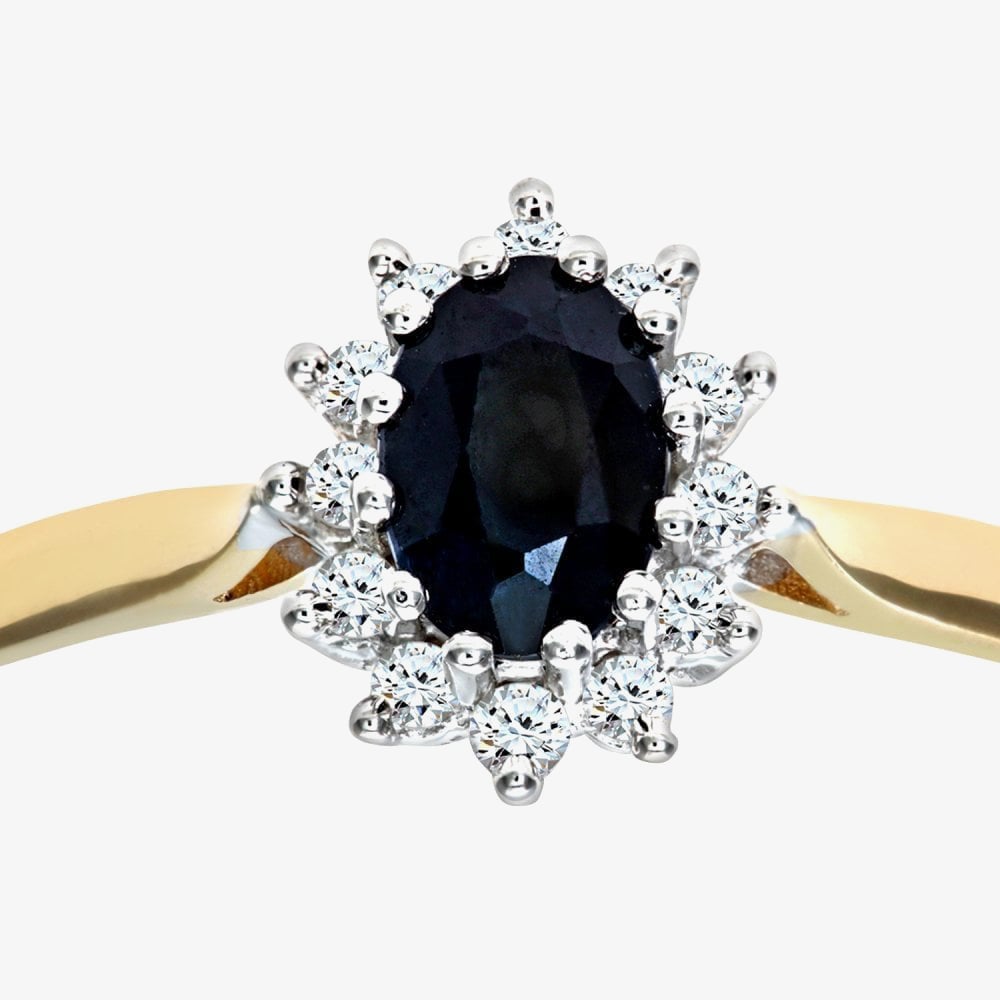 9ct Yellow Gold Sapphire & 0.10ct Diamond Cluster Ring PR05244Y SA
