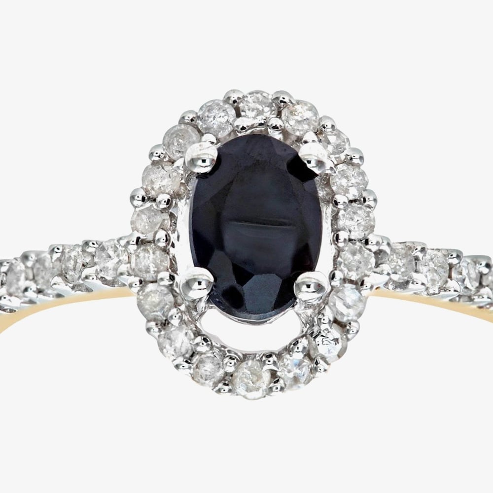 9ct Yellow Gold Blue Sapphire Oval Cluster 0.25ct Diamond Ring PR05647Y SA