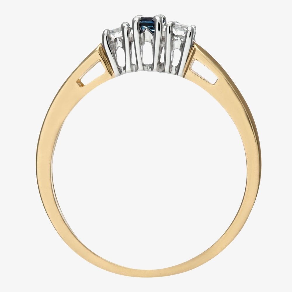 9ct Yellow Gold Three Stone Blue Sapphire 0.15ct Diamond Ring PR06007Y SA