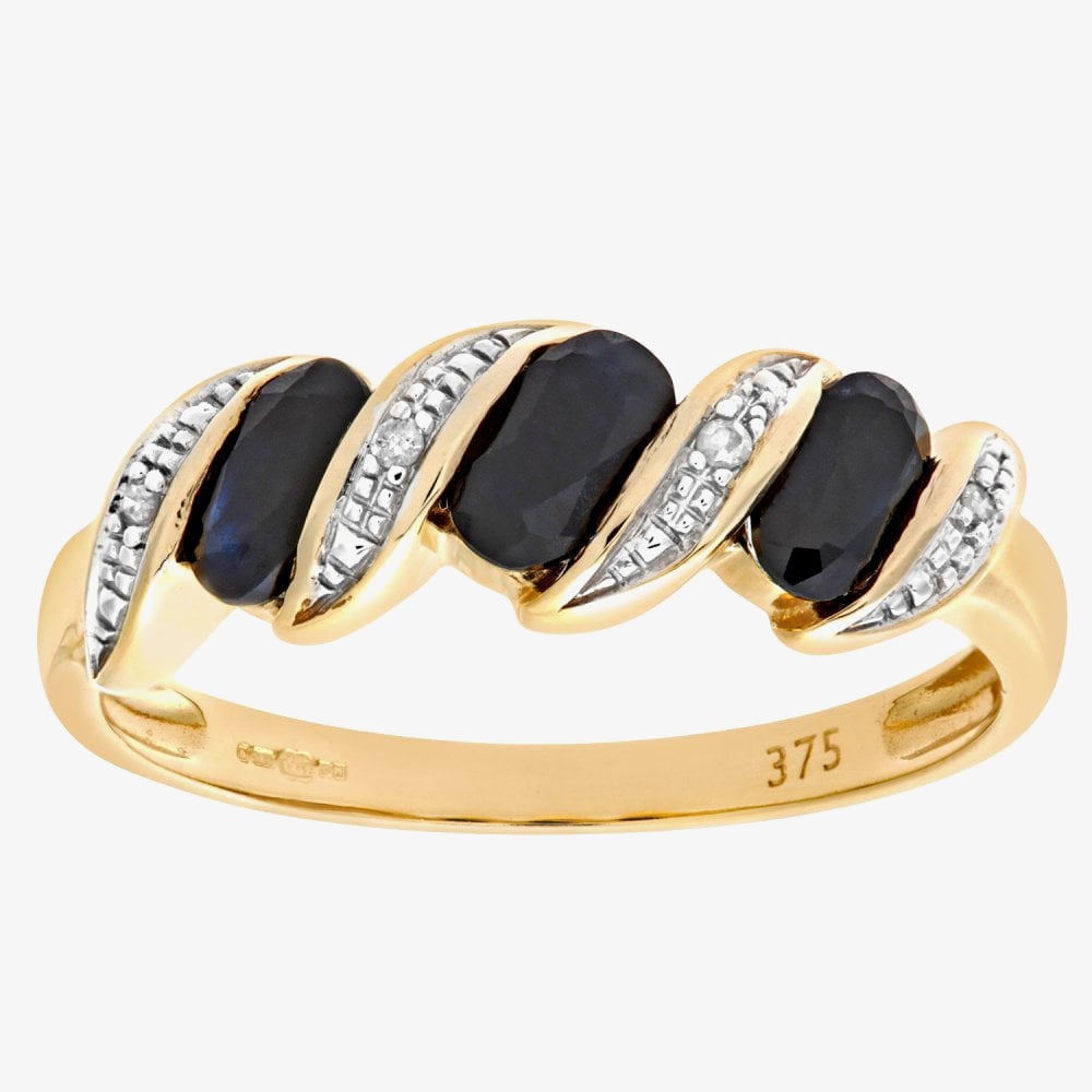 9ct Yellow Gold Sapphire & Diamond Swirl Ring PR06270Y SA