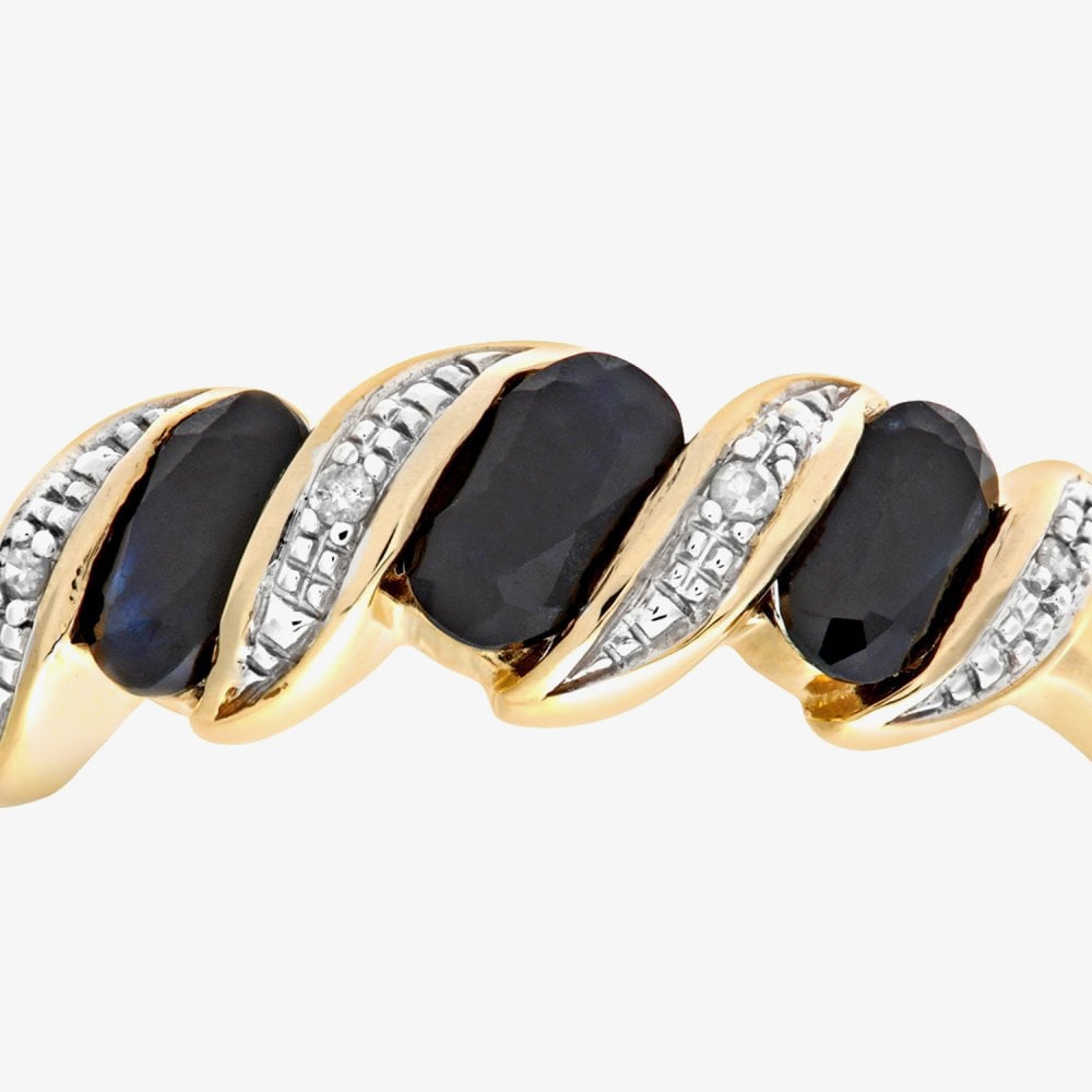 9ct Yellow Gold Sapphire & Diamond Swirl Ring PR06270Y SA