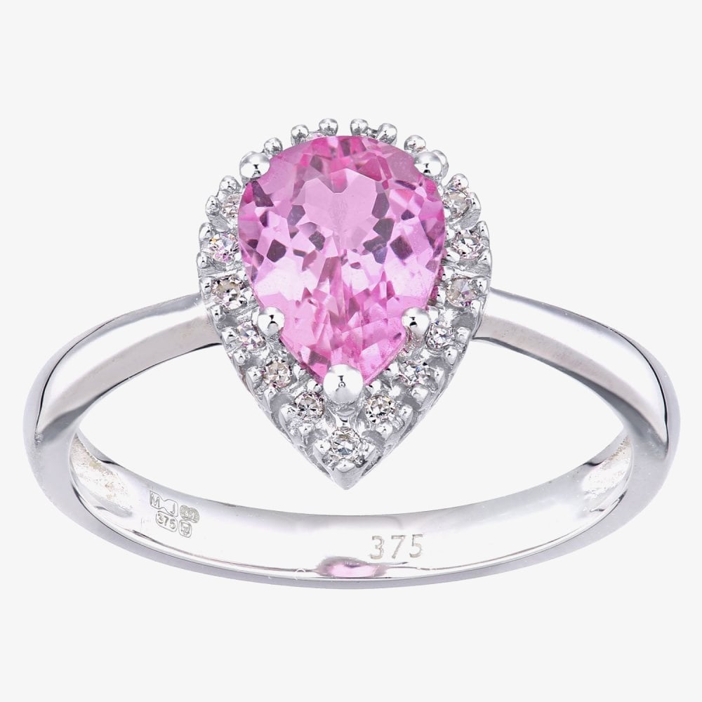 9ct White Gold Pink Sapphire & Diamond Pear Shaped Cluster Ring PR07331WCPSA