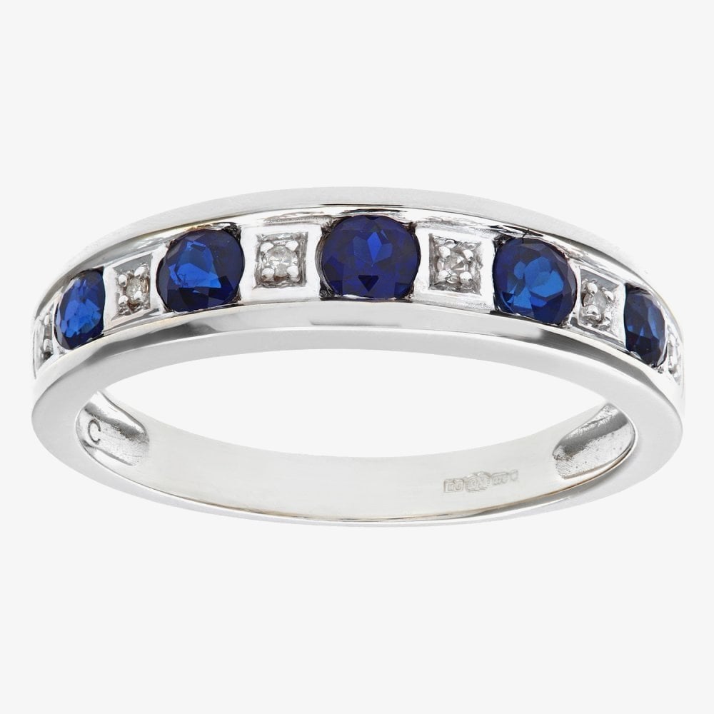 9ct White Gold Sapphire & Diamond Half Eternity Ring PR10429W SA