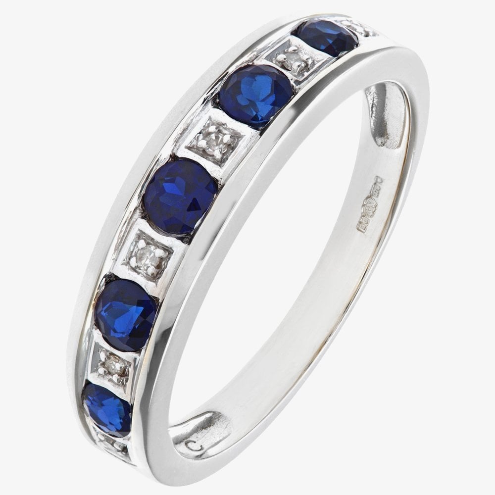 9ct White Gold Sapphire & Diamond Half Eternity Ring PR10429W SA