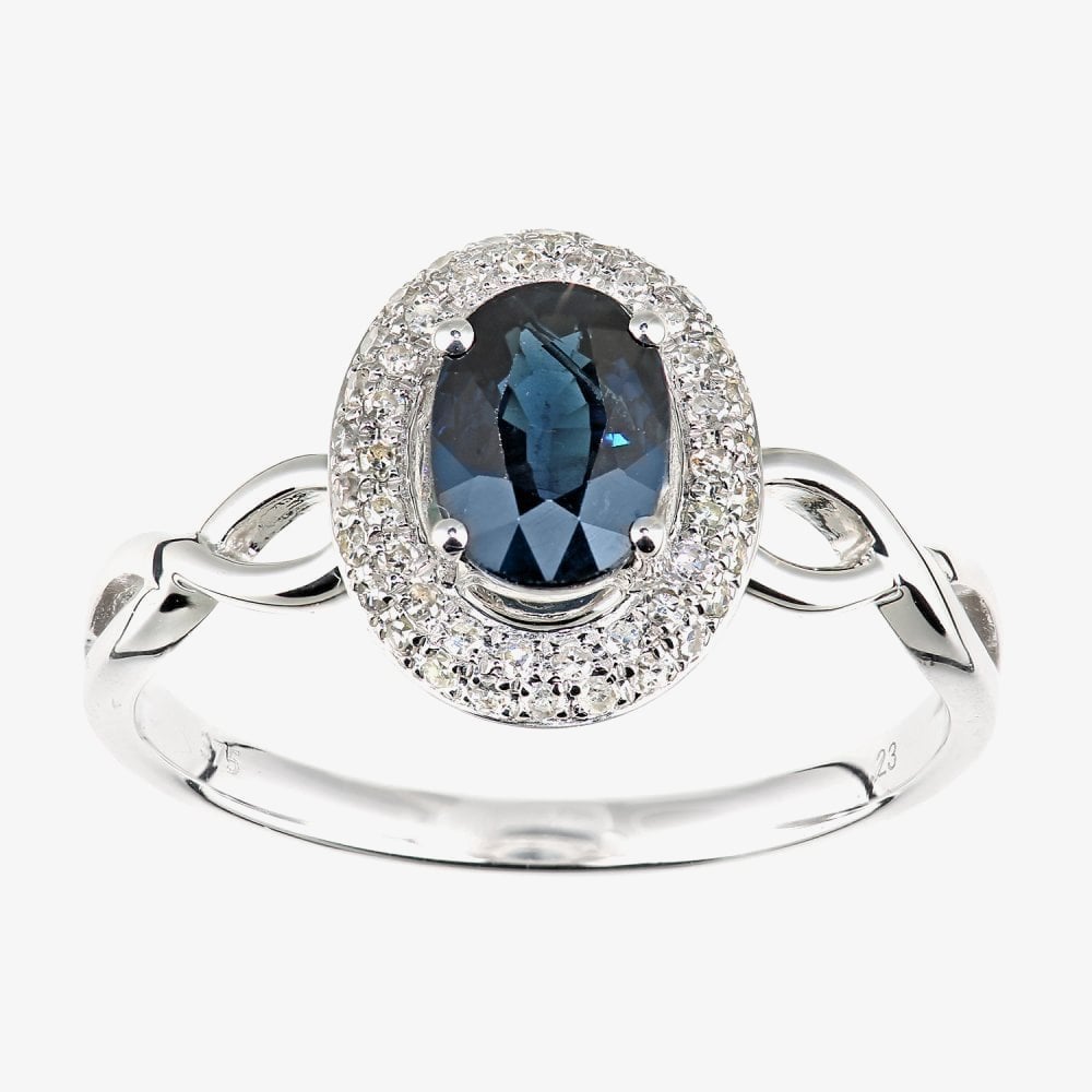 9ct White Gold Oval Sapphire & 0.20ct Diamond Halo Ring DR1688WSA