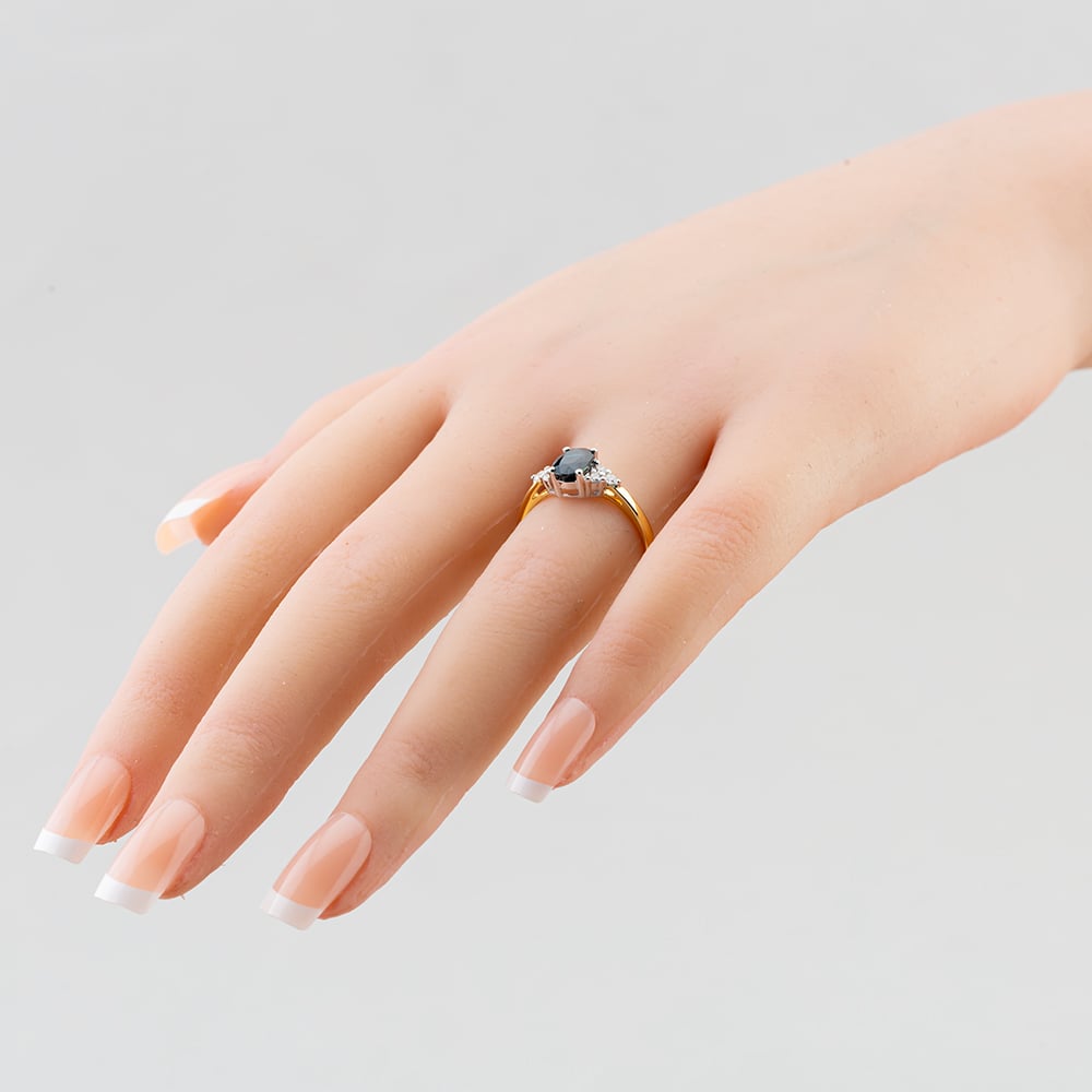 18ct Yellow Gold Oval Cut Sapphire & Brilliant Cut Diamond Shoulder Set Solitaire Ring R6275Y-SAP M