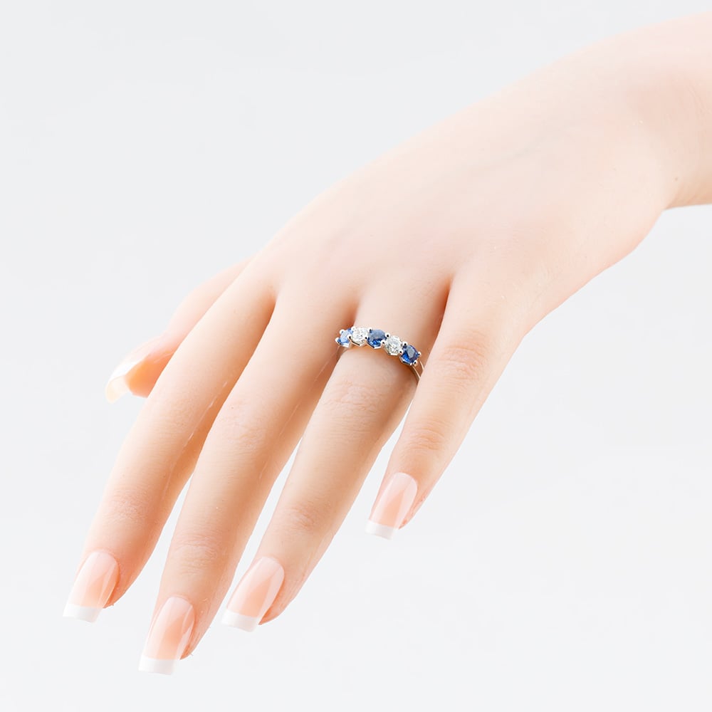 Platinum Blue 0.72ct Sapphire & 0.43ct Brilliant Cut Diamond Half Eternity Ring 22707