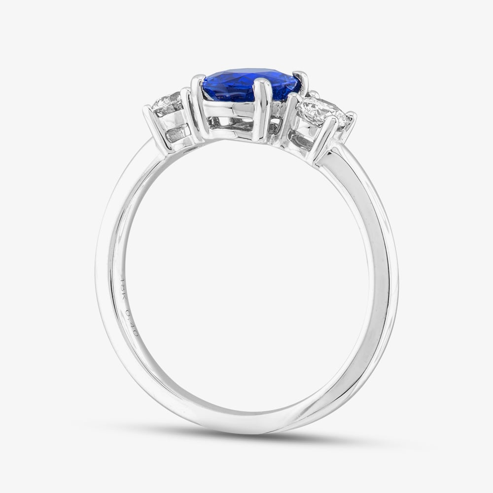 Certified 18ct White Gold 1.27ct Oval Cut Sapphire & 0.40ct Brilliant Cut Diamond Ring DSR9034-18W-G/VS