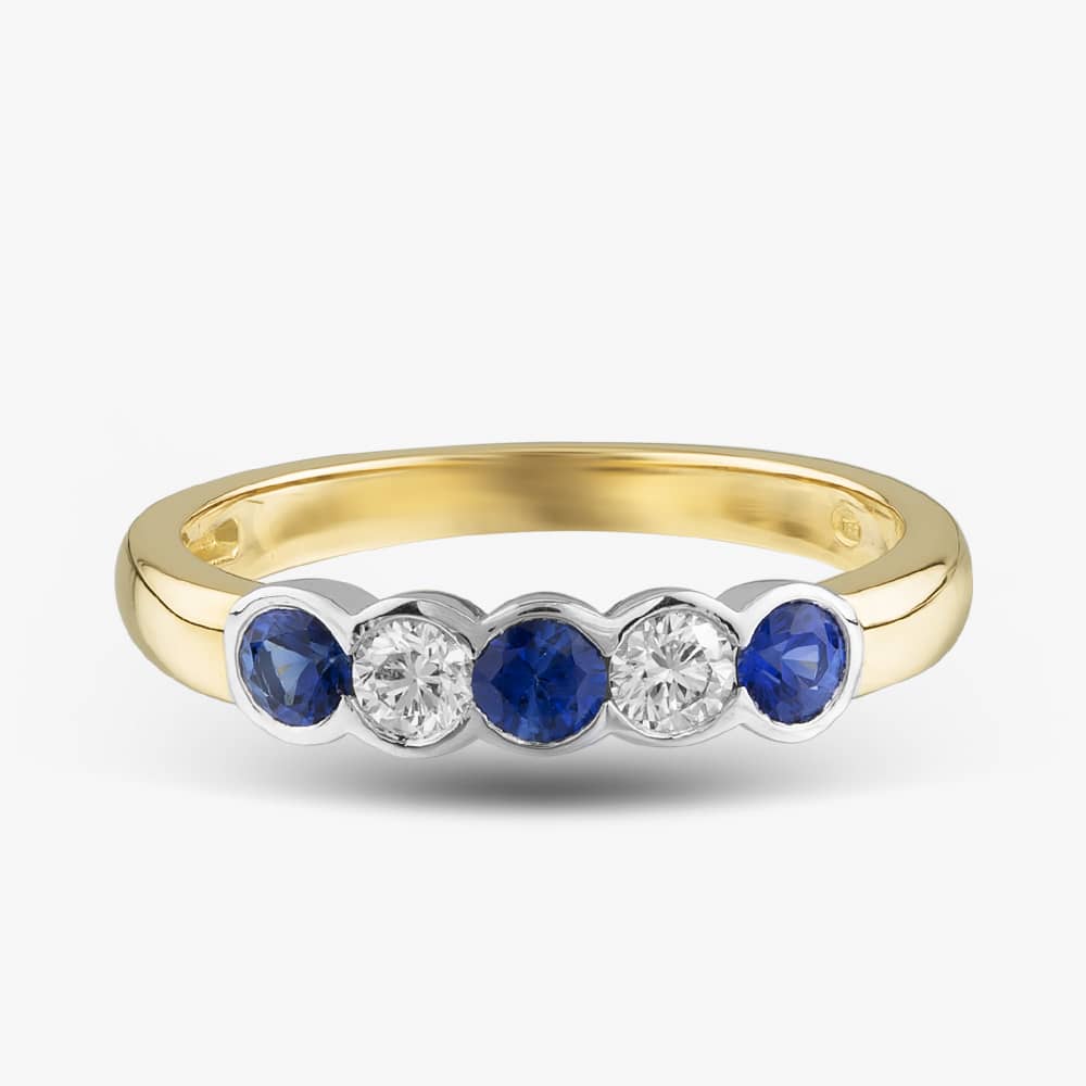 18ct Yellow Gold 0.40ct Brilliant Cut Sapphire & 0.20ct Diamond Five Stone Ring 23680